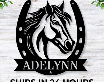 Personalized Metal Horse Name Sign - Custom Farm Ranch Decor, Horse Stable Name Plate, Equine Metal Art, Gift for Horse Lovers, Metal Horse