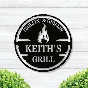 Personalized Metal Grilling Sign / Metal Grill Sign / Metal BBQ Smoker and Grill Sign / Grilling Gift for Dad, Grandpa, Papa / Father&#39;s Day