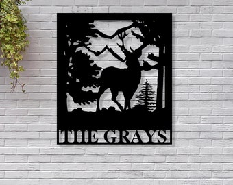 Personalized Elk Metal Cabin Sign / Cabin Sign / Hunting Sign / Elk Sign / Customized Family Name Sign / Custom Last Name Monogram / Sign
