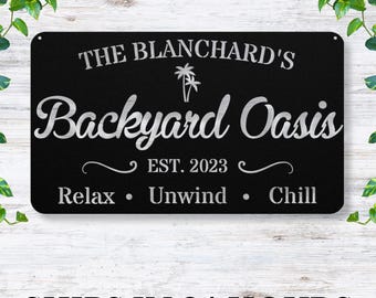 Personalized Family Name Metal Backyard Oasis Sign / Custom Outdoor Garden Decor / Personalized Metal Sign / Poolside Sign / Backyard Sign