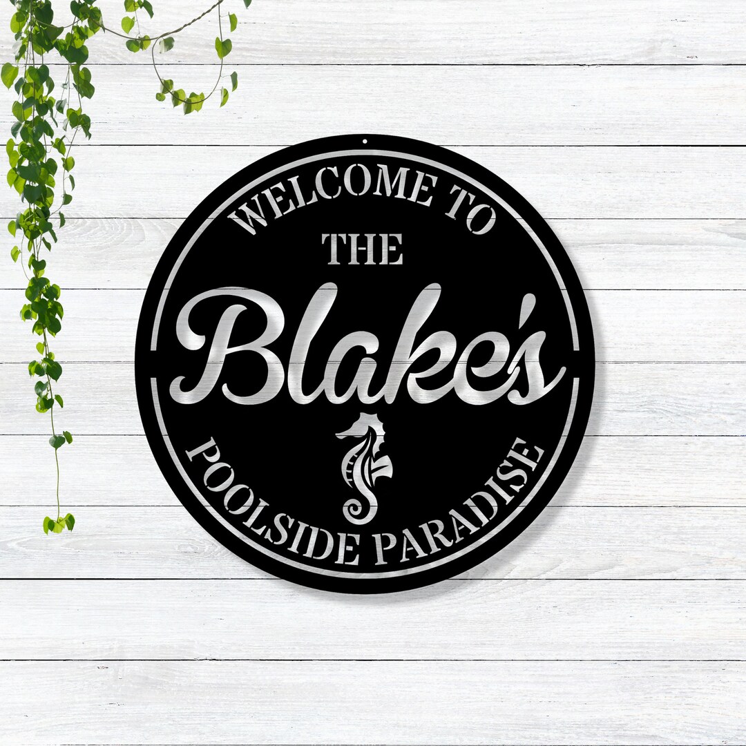 Personalized Metal Pool Sign / Swimming Pool Decor / Backyard Sign