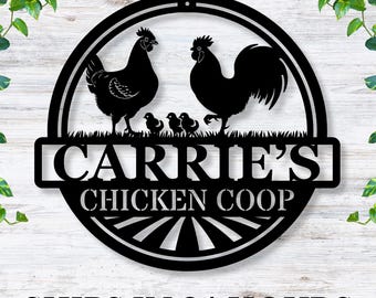 Custom Metal Chicken Coop Sign / Personalized Farmhouse Decor / Chicken Coop Nameplate / Outdoor Chicken Sign / Rustic Metal Chicken Decor