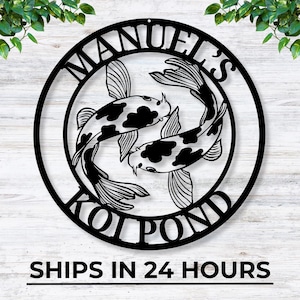 Personalized Metal Koi Pond Sign, Custom Outdoor Pond Decor, Koi Fish Name Plate, Garden Wall Art, Rustic Metal Pond Sign, Unique Pond Gift
