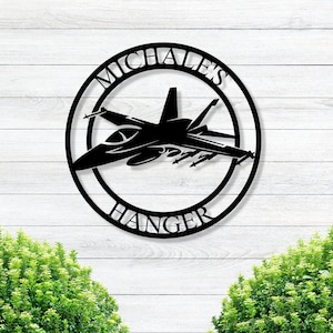 Personalized Hanger Metal Sign / Fighter Jet Hanger Sign / Metal Sign / Personalized Sign / Hanger Sign / Mancave Sign / Personalized / Gift