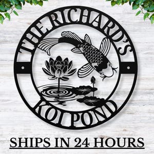 Personalized Metal Koi Pond Sign, Custom Outdoor Pond Decor, Koi Fish Name Plate, Garden Wall Art, Rustic Metal Pond Sign, Unique Pond Gift