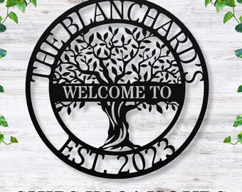 Personalized Metal Tree Sign / Custom Family Name / Welcome To with Established Date / Custom Metal Wall Art / Last Name Sign / Welcome Sign