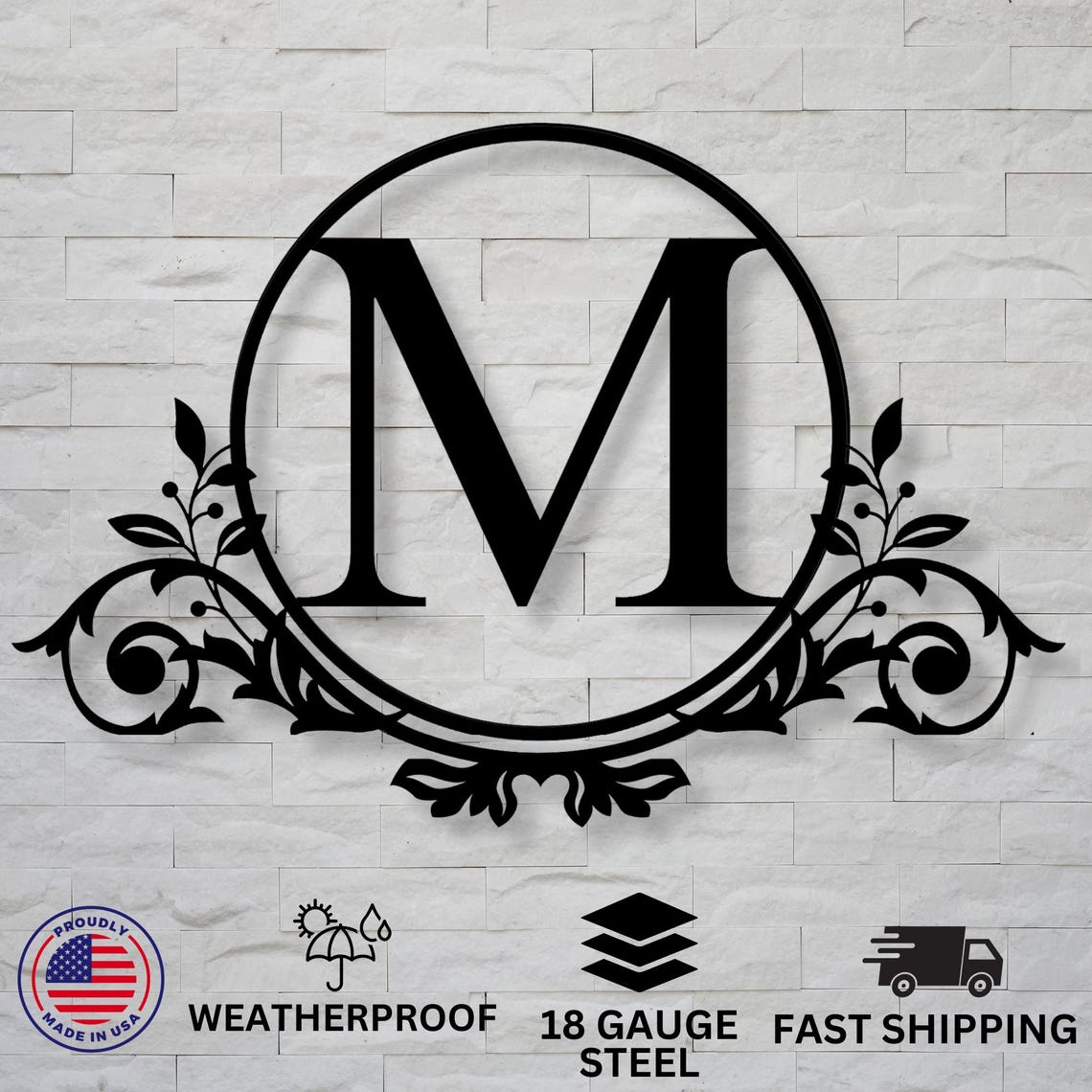 Personalized Metal Monogram Sign - Elegant Scrollwork & Leaf Accents ...