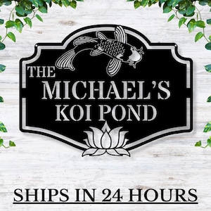 Personalized Metal Koi Pond Sign – Custom Name Koi Fish Garden Decor – Outdoor Customizable Pond Art