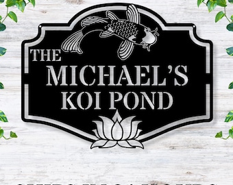 Personalized Metal Koi Pond Sign – Custom Name Koi Fish Garden Decor – Outdoor Customizable Pond Art