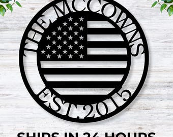 Metal American Flag Sign / American Flag Sign / Custom American Flag / Family Name Sign /  American Flag Decor / Custom Flag Sign / USA Flag