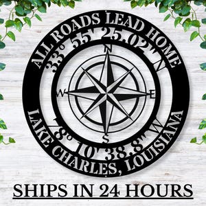 Custom Compass Metal Sign / Custom Coordinates Sign / Nautical Decor / Patina Compass / Metal Compass Decor / Custom Metal Compass