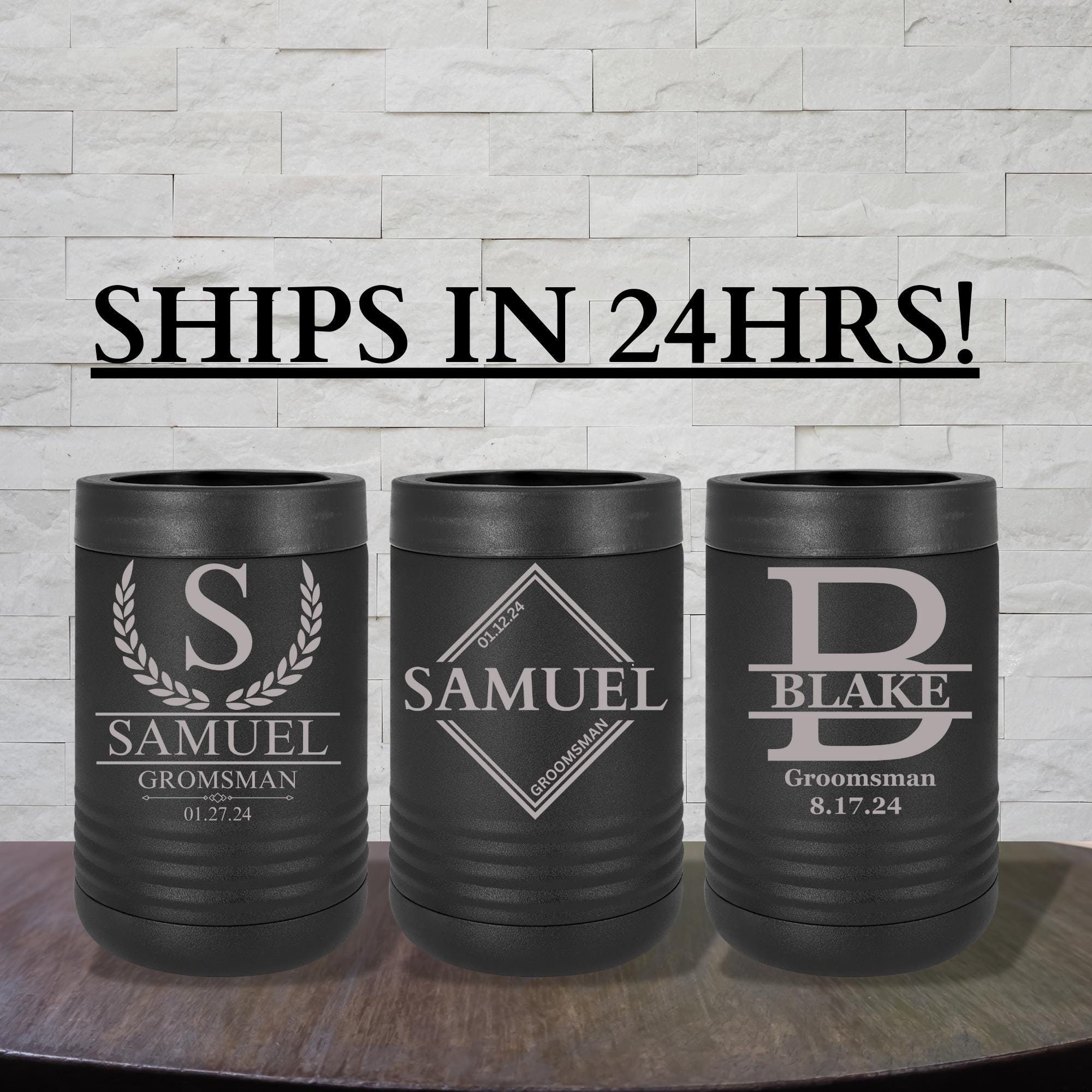 Groomsmen Proposal / Personalized Stainless Steel Can Cooler Engraved Tumbler / Groomsmen Gifts / Beer Can Holder / Bachelor Party Gift Guy