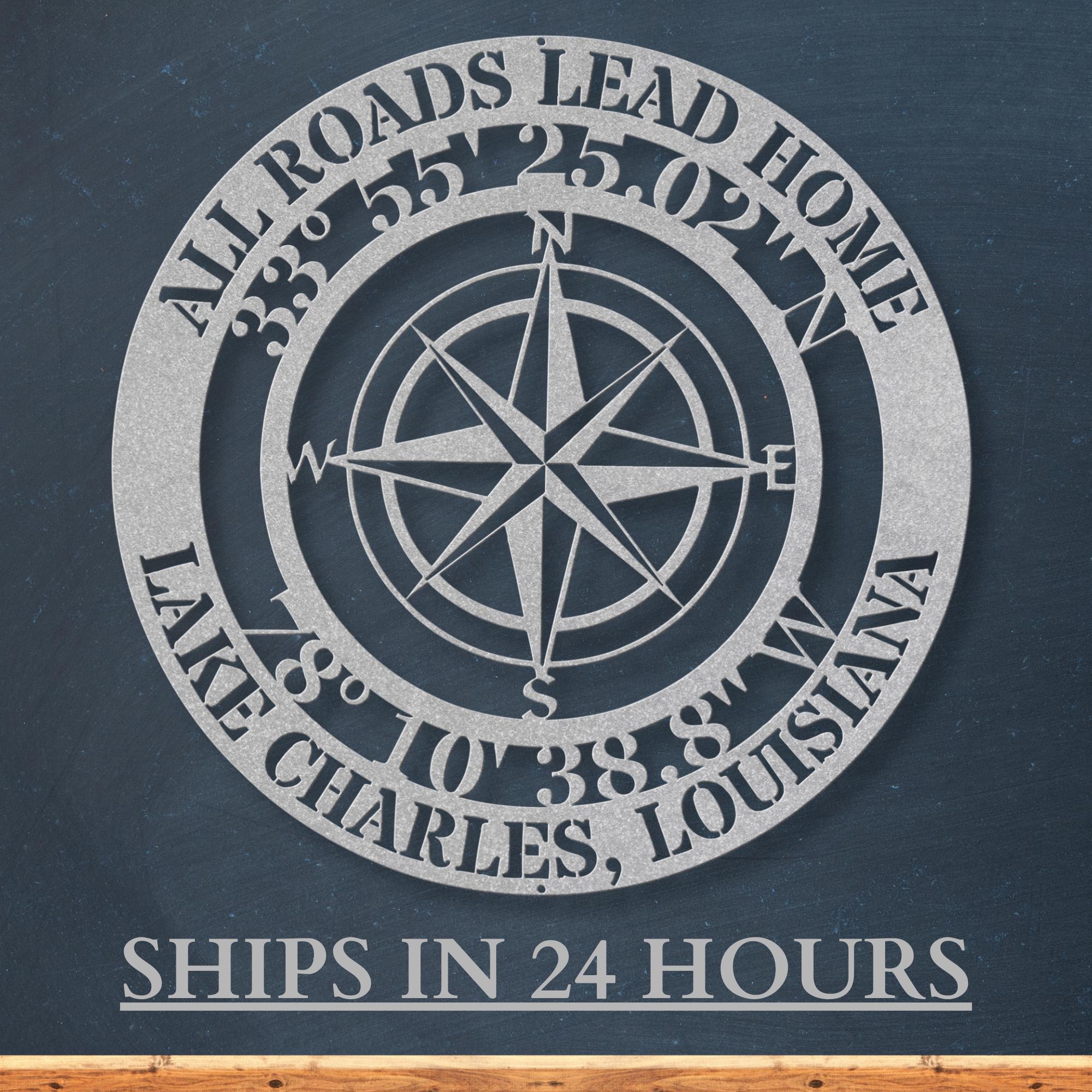 Personalized Metal Compass Sign - Custom Coordinates & City Wall Art ...