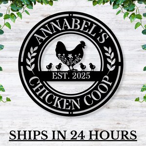 Custom Metal Chicken Coop Sign / Personalized Farmhouse Decor / Chicken Coop Nameplate / Outdoor Chicken Sign / Rustic Metal Chicken Decor
