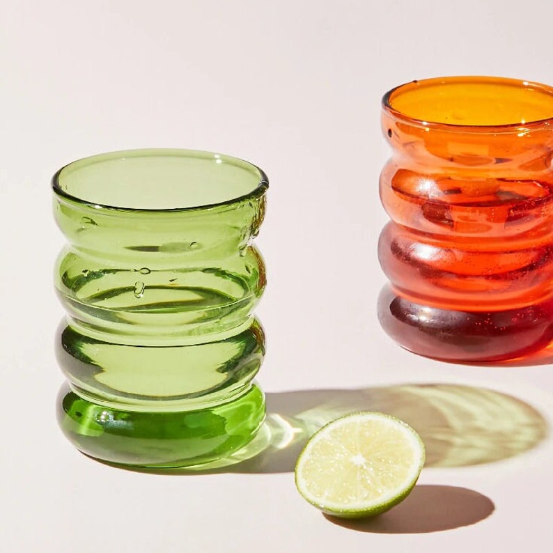 Funky Ripple Glass Cup Colorful Drinking Cup Tumbler Etsy