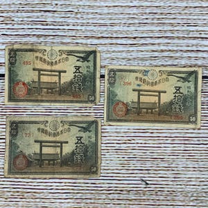 Japanese 50 Sen Currency Banknotes Showa Era WWII Lot of 3 Collectible
