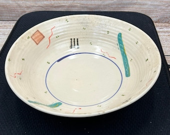 Hand Signed Studio Pottery Memphis Style Abstract Ceramic Bowl