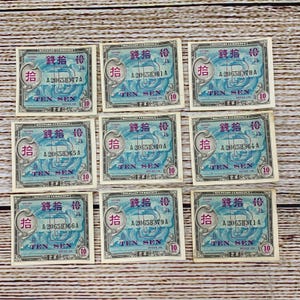 WWII Japanese Military Currency Ten Sen Series 100 Lot of 9 Notes
