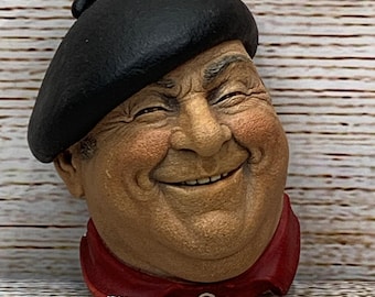Vintage Bosson's Chalkware Head Wall Hanging Congleton England Man with Beret