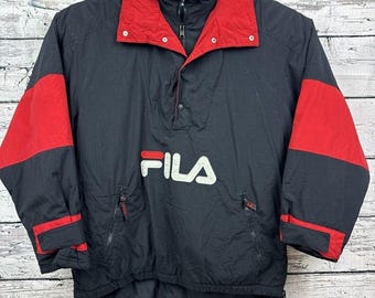 FILA anorak pullover windjack zwart en rood [heren medium] vintage