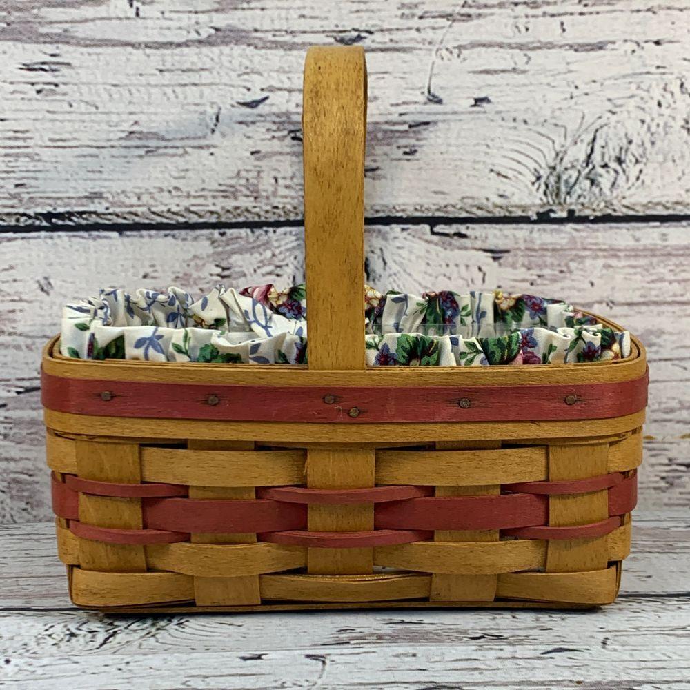 【希少】Longaberger 1994 キャンドルバスケット ライナー付 Longaberger 1994 Mother's Day Basket Handwoven Floral Liner
