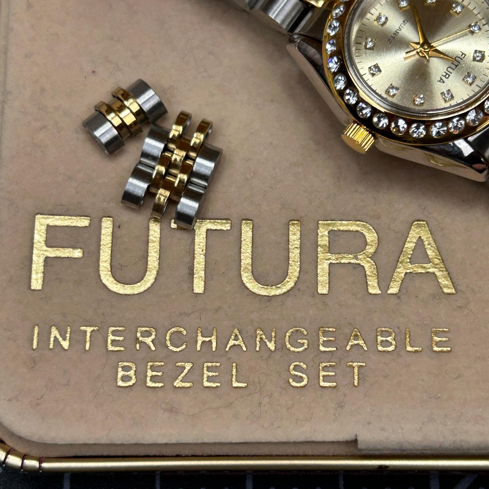 Futura Womens Two Tone Interchangeable‎ Bezel Watch Set Crystal Gold Silver 2272 Futura Womens Two Tone Interchangeable Bezel Watch Set  main image 2