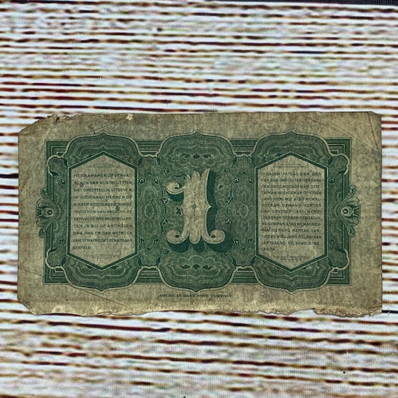 Netherlands Indies Banknote 1 Gulden Dutch East Indies Currency