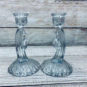 Crystal Candlestick Holders Set of 2 Glass Candle Holder with Pendant