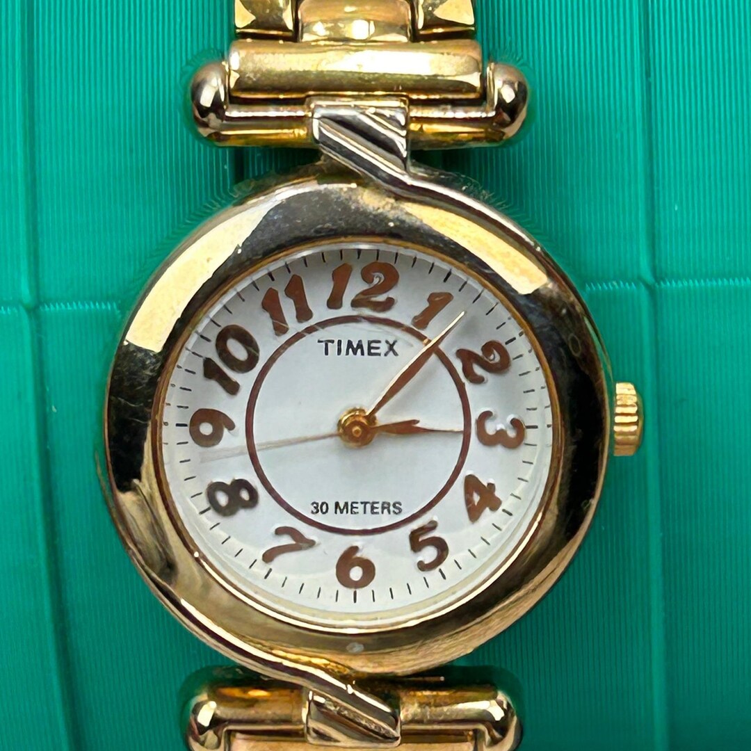 Timex Womens Gold Tone Dress Watch White Dial Arabic 
