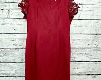 Nanette Lepore Deep Red Faux Suede Lace Sleeve Dress [Size 12]