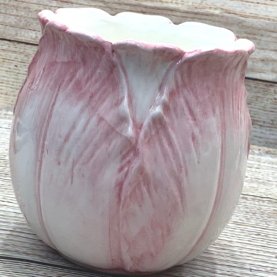Mann Tulip Time Handpainted Ceramic Vase Planter 1987 Pink White