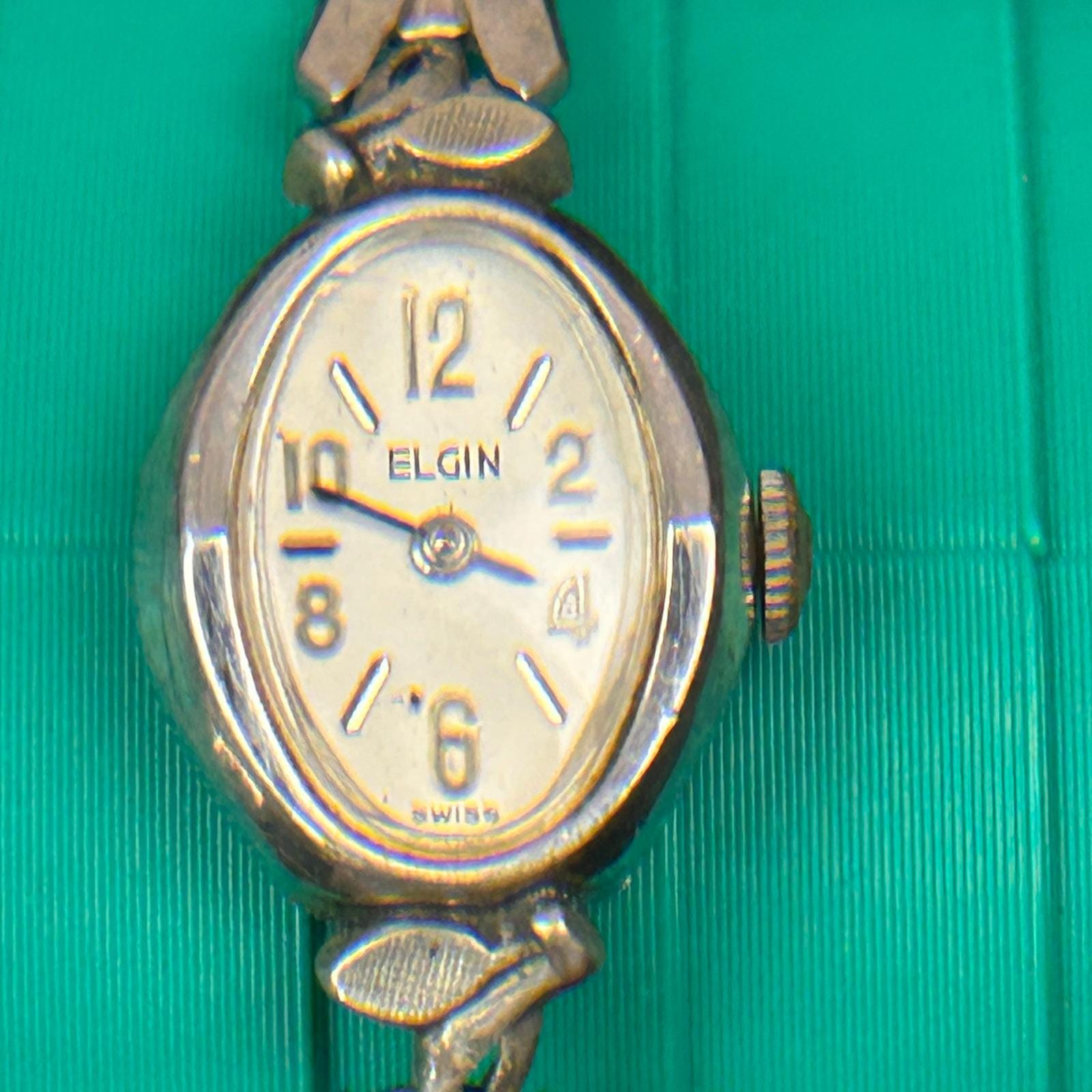 Vintage Elgin Swiss Watch Womens 10K RGP Bezel Oval Face‎ Expansion Band Tested VTG Elgin Ladies Watch 10K RGP Bezel Ster. Lugs Speidel  main image 3