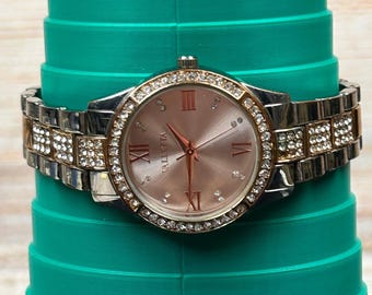 Valletta Womens Two Tone Rhinestone Watch Rose Gold Silver FMDC