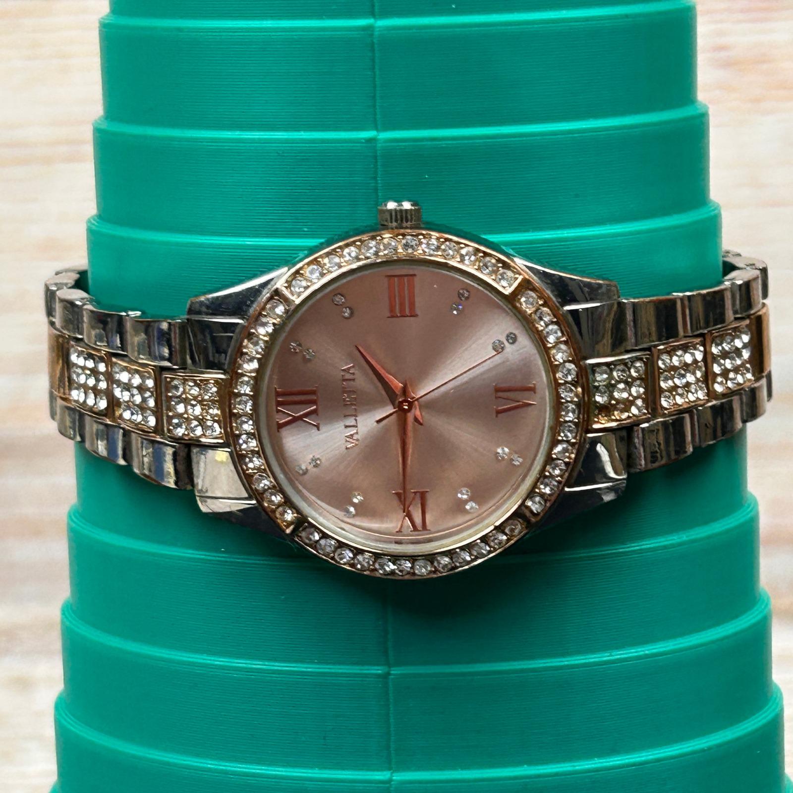 Valletta Womens Two Tone Rhinestone Watch Rose Gold Silver FMDC