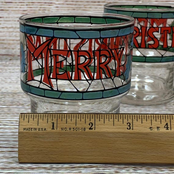 メリークリスマスドリンクグラス4個セット ステンドグラス風ホリデー