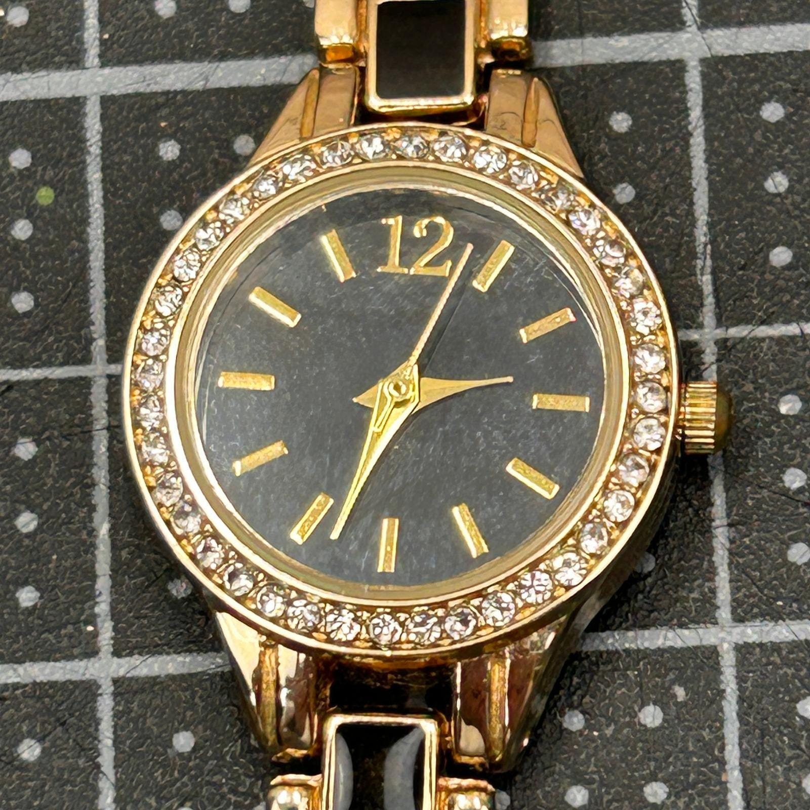 Wicked Watch Accutime Analog Gold-Rimmed Face Watch w Black Leather Band 
NWT Rectangular Leather Band Watch | Anne Klein main image 4