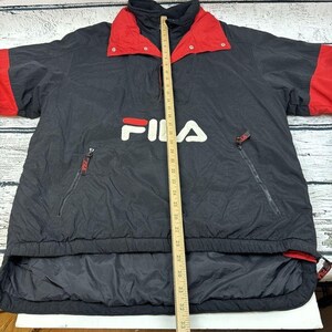 FILA Anorak Pullover Jacket Windbreaker Black & Red [Mens Medium] Vintage image 5