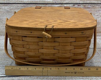longaberger アメリカ製ヴィンテージオーブンベーカー Longaberger 1996 Heartland Large Peg Basket With Plastic Protector