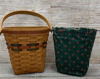 1993年 ロンガバーガー 手編み グリーン ストライプ バスケット 木製