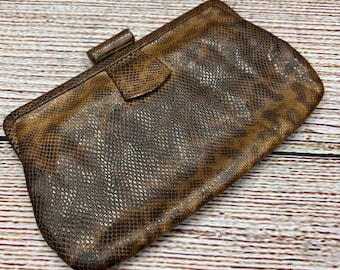 Vintage Brown Snakeskin Frame Clutch Bag w/ Hand Strap and Hand Mirror