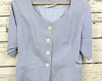Laura Ashley Periwinkle Silk Linen Blend Button Down Blazer [Size 8]