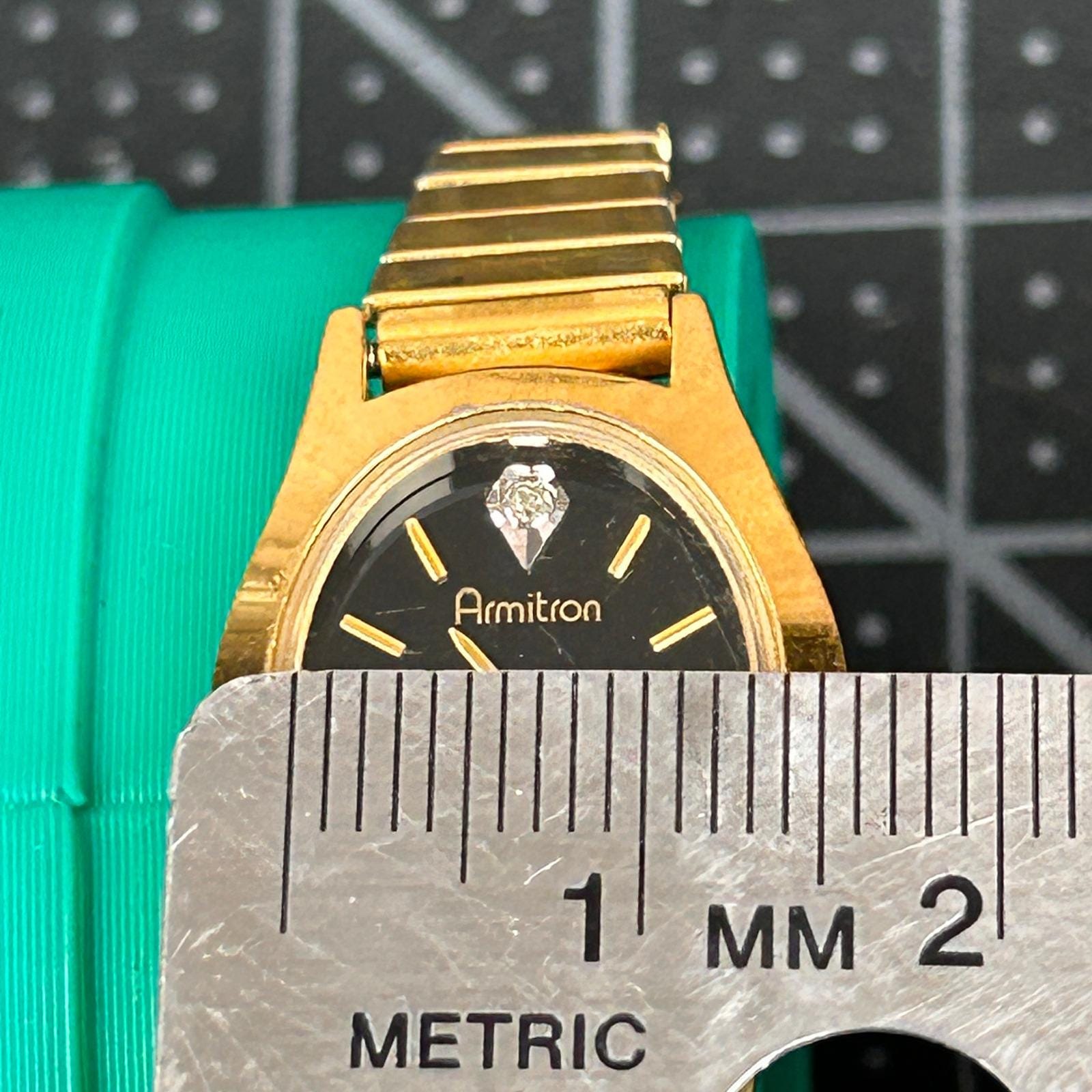 VTG ARMITRON LADIES QUARTS GOLD TONE OVAL DIAMOND ACCENT BEZEL WATCH NEW BATTERY Sold out ❌ Vintage Armitron ladies main image 2