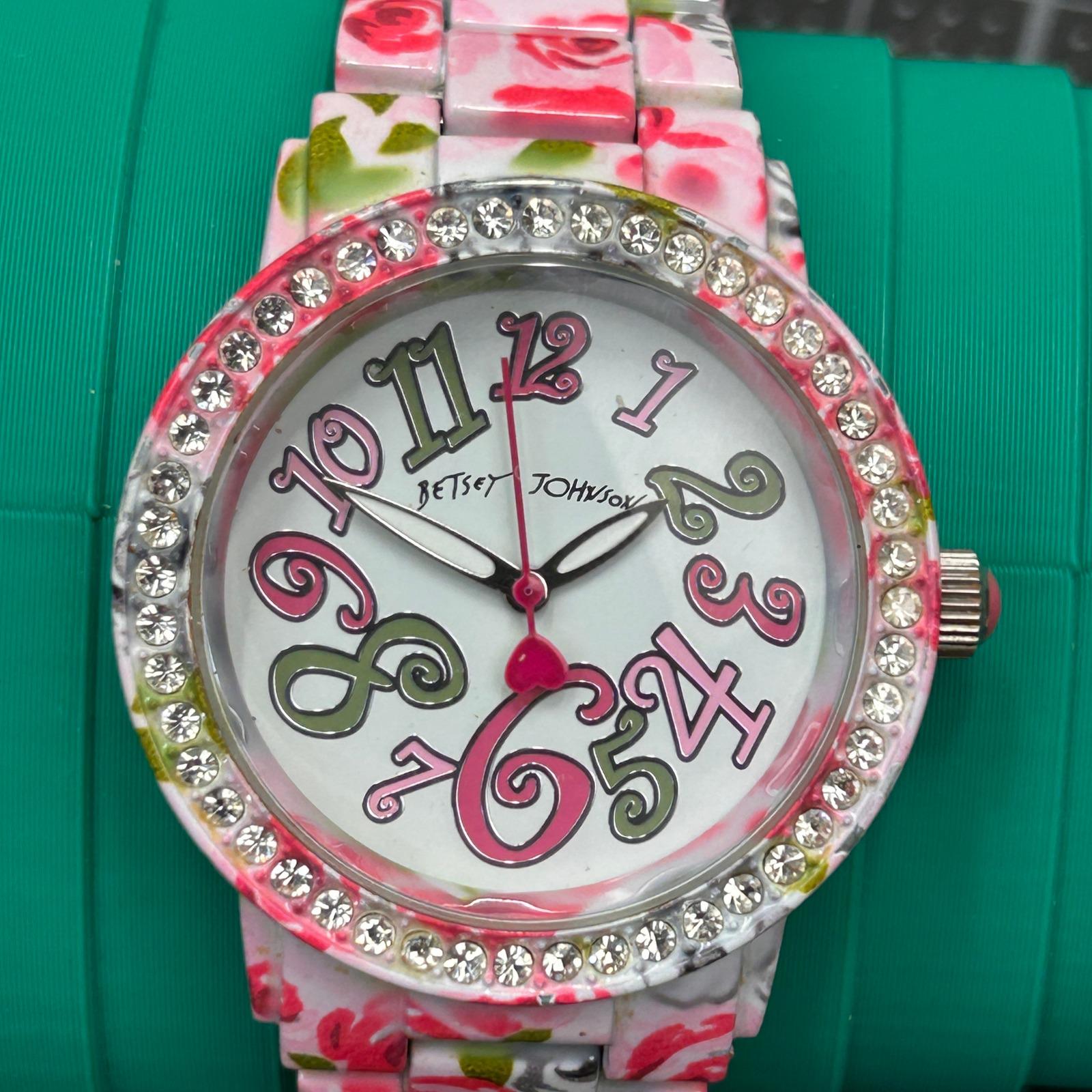Betsey Johnson Womens Rose Floral Rhinestone Quartz Watch