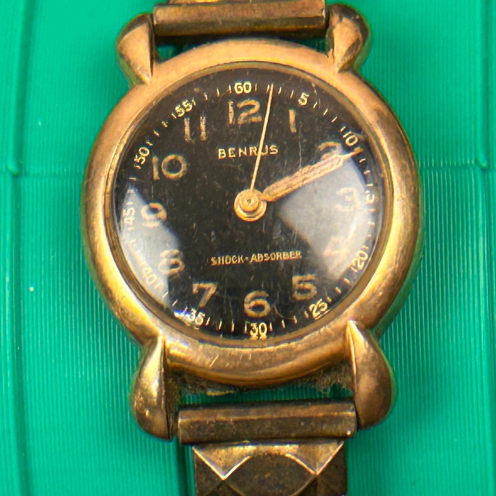 Benrus Vintage Mechanical Watch Black Dial Gold Tone Speidel 