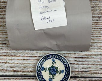 Boleslawiec Polish Pottery Miniature Saucer Hand Painted Blue Floral MK Poland