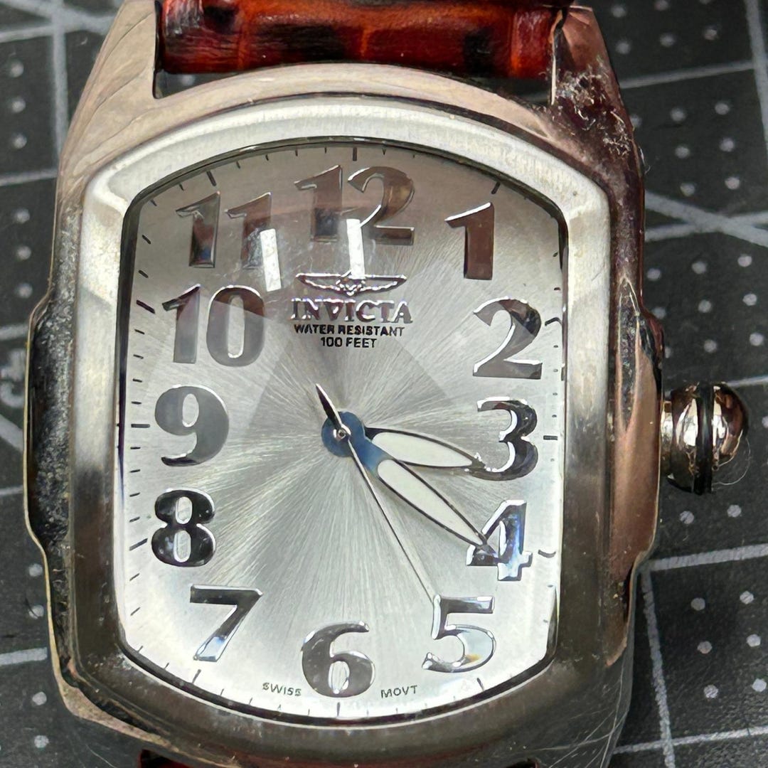 Invicta 5726 Mens Watch Silver Sunburst Dial Brown Leather Strap Swiss ...