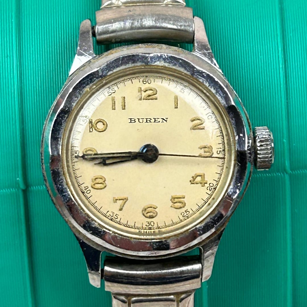 Vintage Buren Watch Silver Tone Cream Dial Arabic Numerals Expansion Band Tested Vintage Buren Watch Silver Tone Cream Dial Arabic Numerals  main image 2
