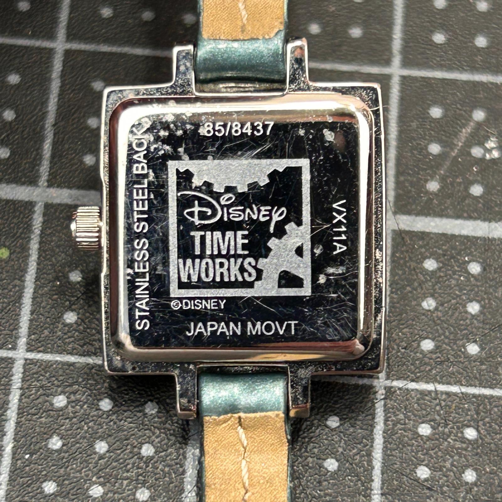 Disney Time Works Tinkerbell Watch Square Silver Dial Teal 
