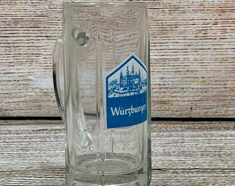 Vintage Würzburger Beer Glass Mug Stein Clear Glass Made in Germany
