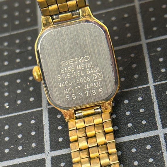 Seiko Quartz Ladies Watch Gold Tone Octagonal Black Dial V400-5608